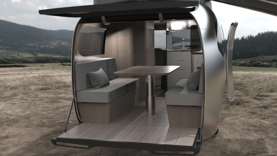 Rear shot of the interior of the Airstream concept trailer