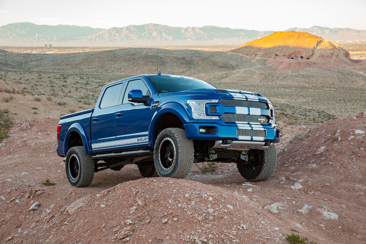 A Shelby F-150 shows off its aggressive looks as a performance truck.
