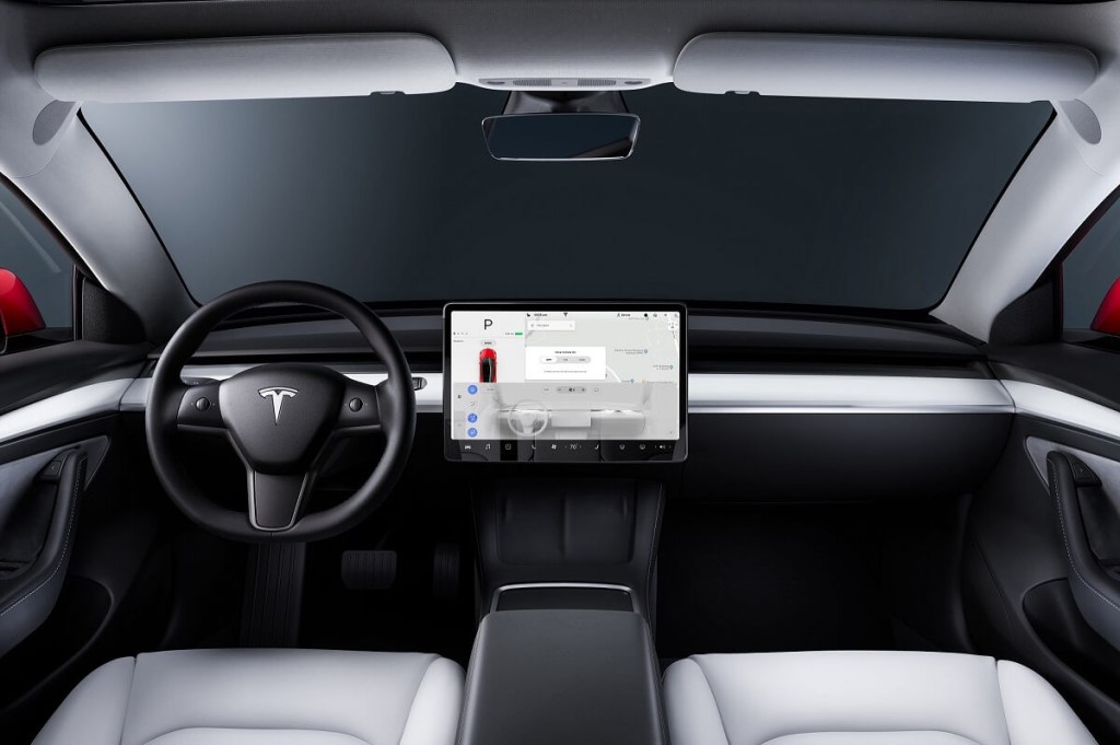 A Tesla Model 3's 15-inch center stack screen.