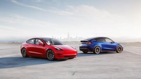 The Tesla Model 2 could join these Model 3 and Model Y EVs on a flight line.