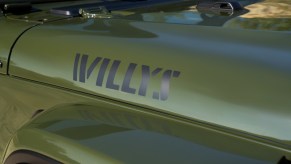 Close up shot of the Willys badging on what some consider to be the best Wrangler trim, the Willys Sport.