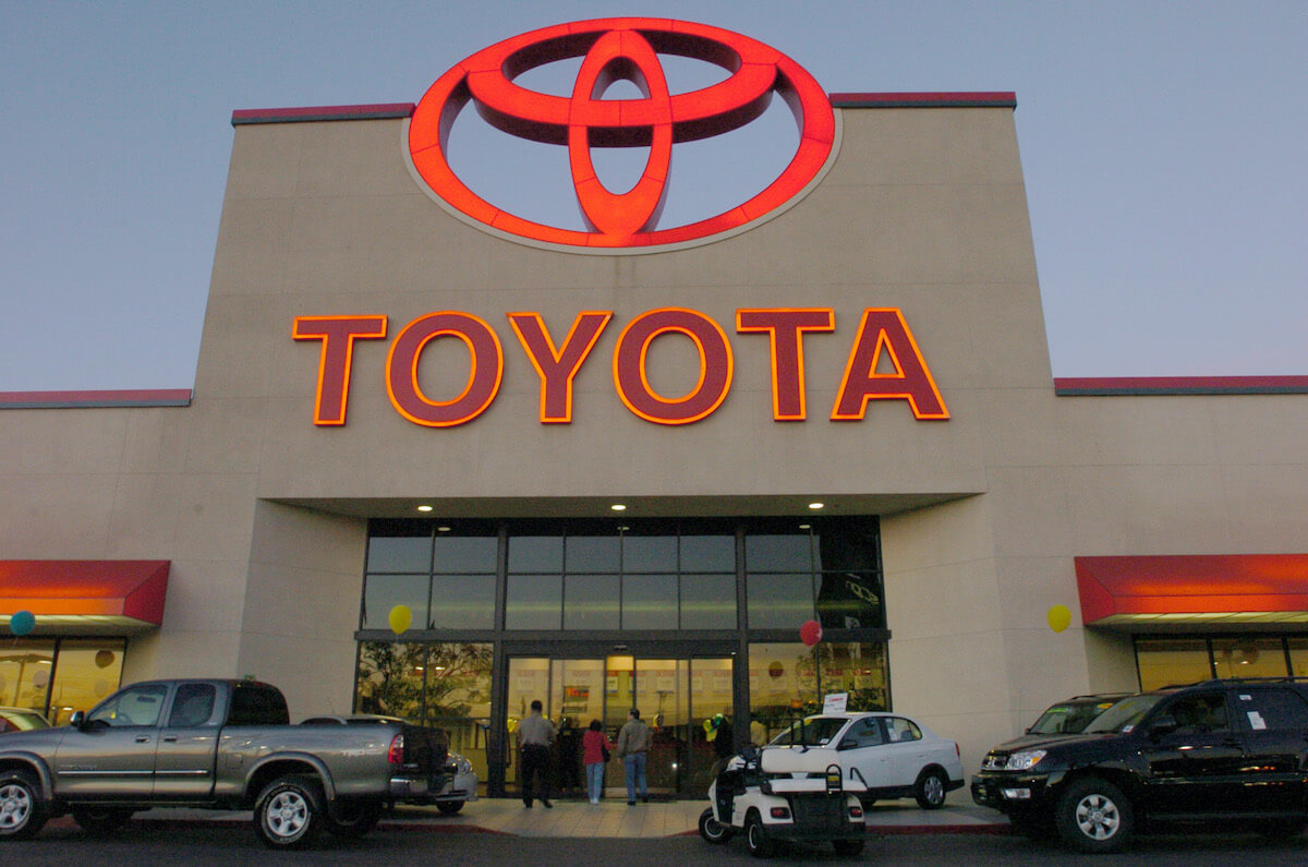 An exterior view of a Toyota dealership