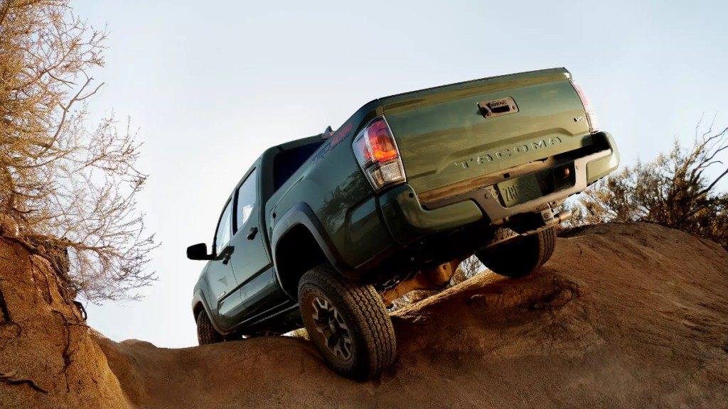 A 2023 Toyota Tacoma shows off its off-roading ability as a midsize truck.