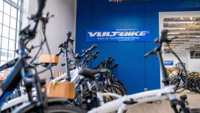 A VoltBike electric-bike (e-bike) showroom in Port Coquitlam, British Columbia, Canada