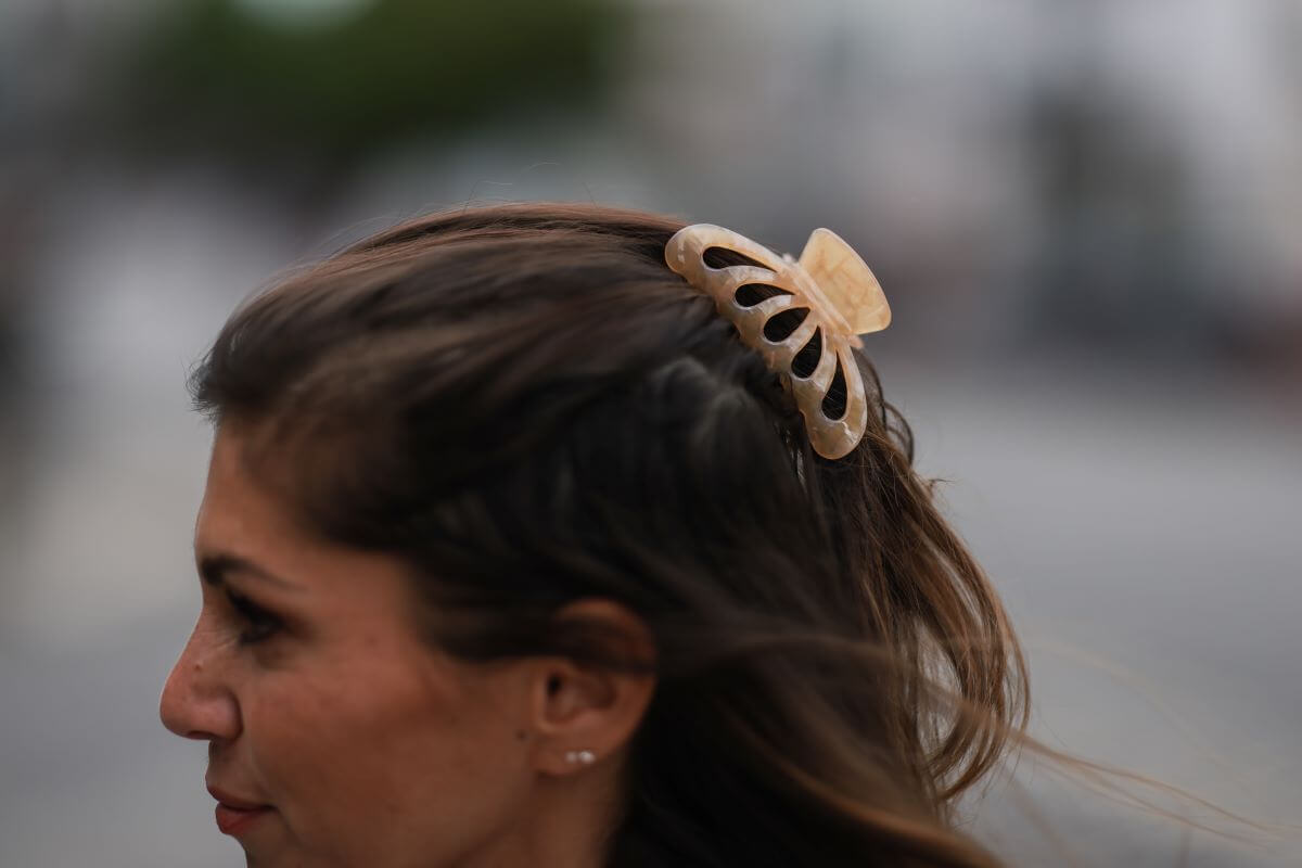 A claw-type hair clip on Anna Wolfers in Hamburg, Germany