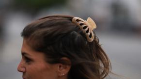 A claw-type hair clip on Anna Wolfers in Hamburg, Germany