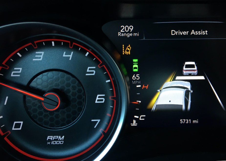 A driver assist graphic on an instrument panel.