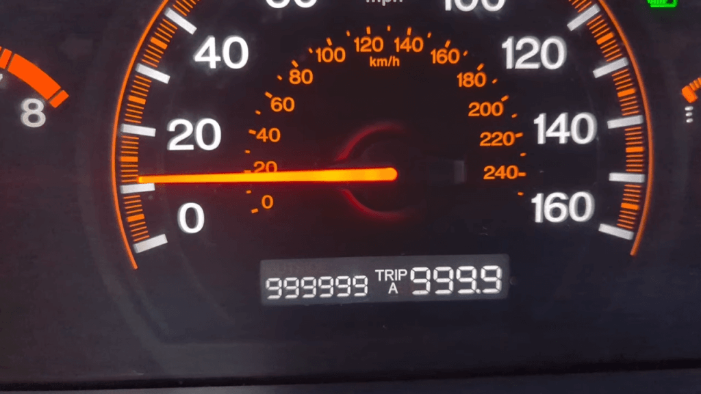 A shot of the Honda Accord's odometer as turns over a million miles.