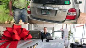 Mark Miller with his million-mile Toyota Highlander and its replacement