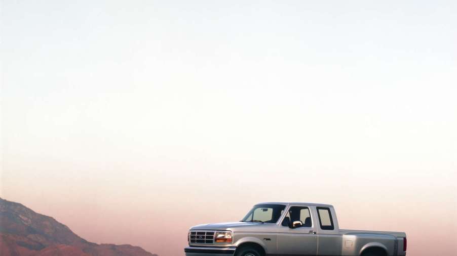 A 1992 Ford F-150 pickup truck at dusk