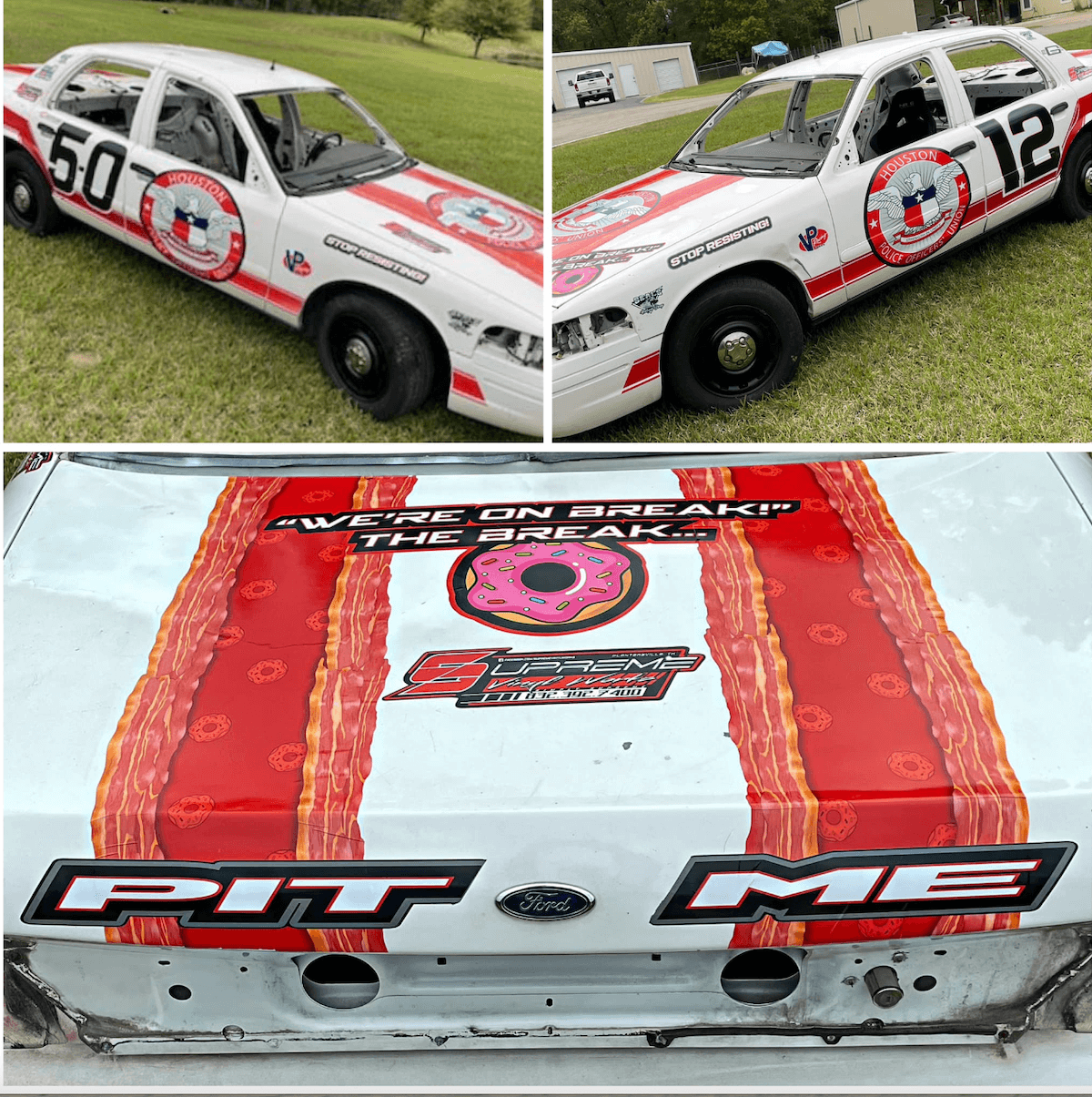 The crown vics turned dirt racers were built by cops to race street racers
