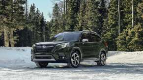 This Subaru Forester in the snow is one of the safest small SUVs according to Consumer Reports