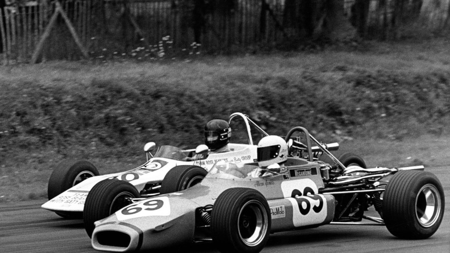 vintage formula 3 racer in black and white