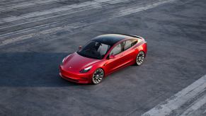 The Tesla Model 3 is one of the best new cars to buy new, and you can order one that looks just like this red model from overhead directly from Tesla.