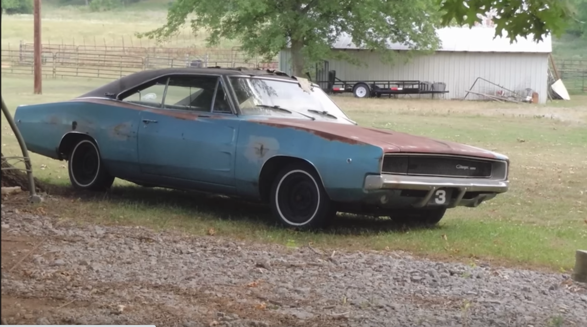 1968 Dodge Charger barn find pulling out of the garage