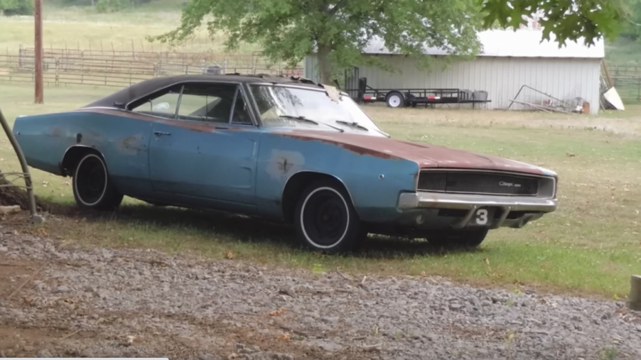 1968 Dodge Charger barn find pulling out of the garage