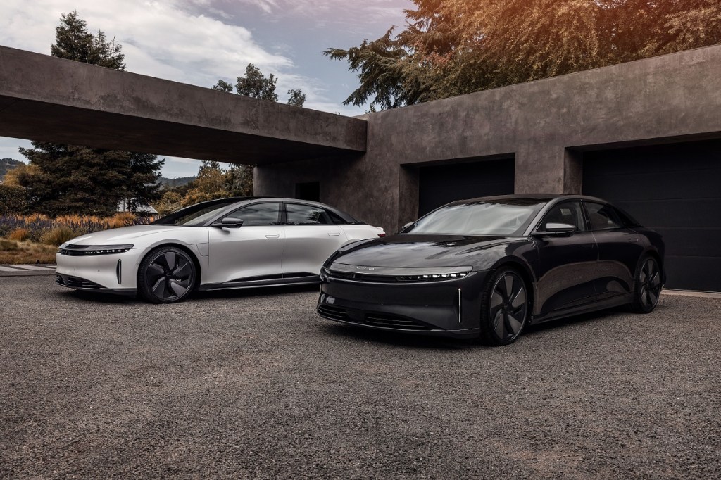two Lucid Air cars with the Stealth Package