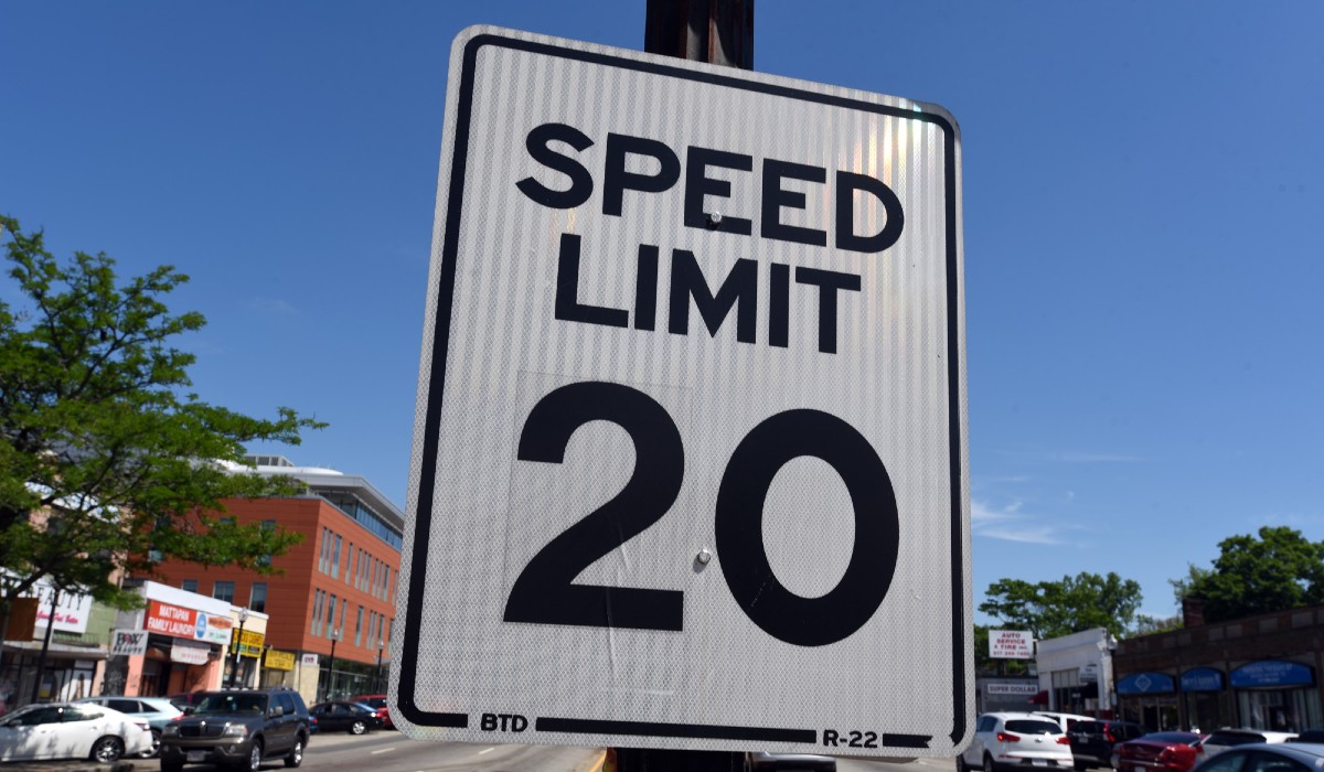 20 MPH Speed Limit Sign Posted in Boston - Lower Speed Limits in Urban Areas lead to less severe car crashes