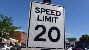 20 MPH Speed Limit Sign Posted in Boston - Lower Speed Limits in Urban Areas lead to less severe car crashes