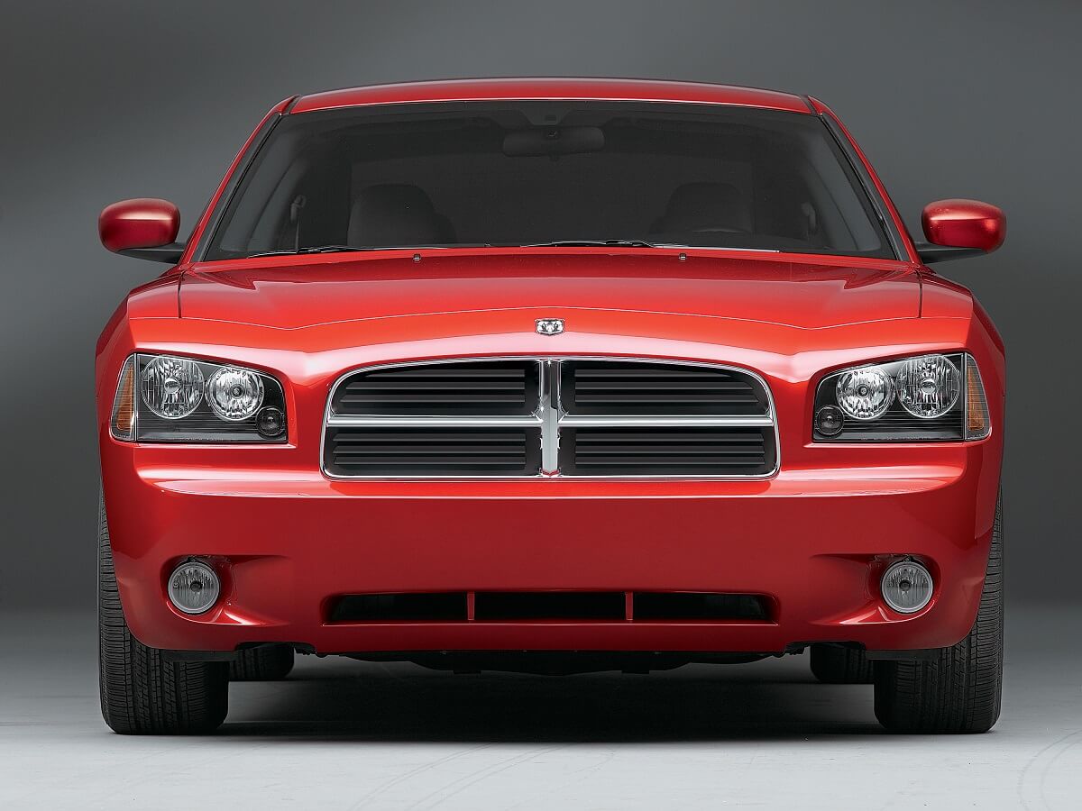 A used red 2006 Dodge Charger shows off its fascia.