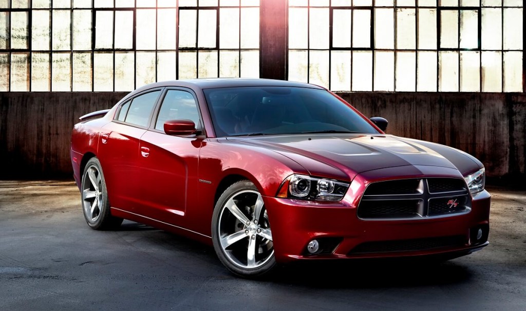 A 2014 Dodge Charger shows off its front-end styling. 