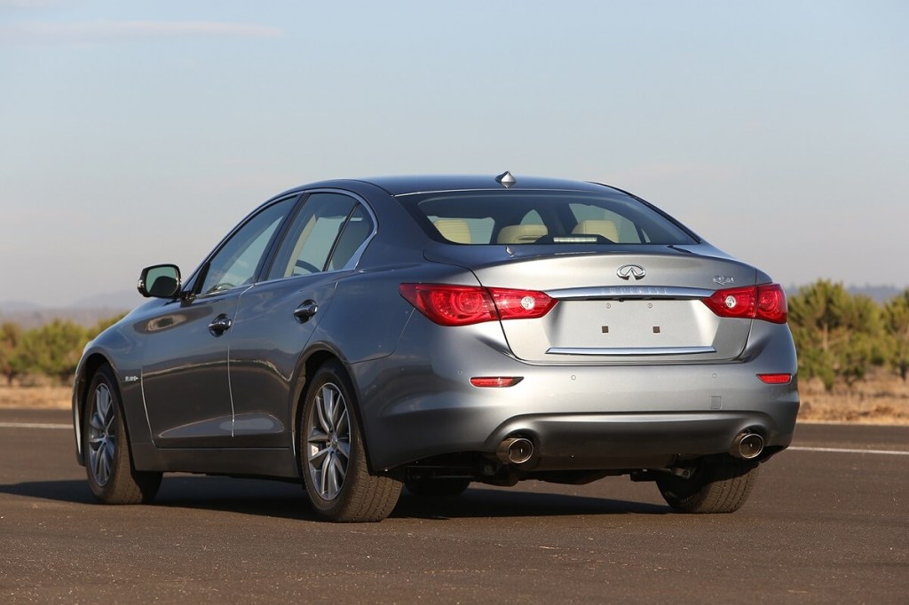 A 2014 Infiniti Q50 shows off its rear-end styling.