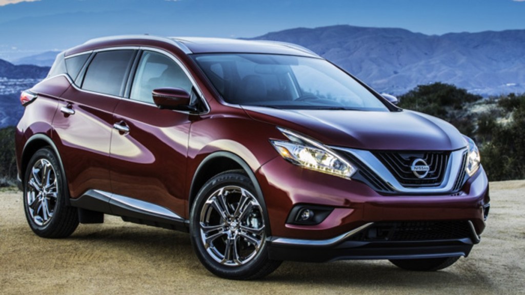 Burgundy 2018 Nisan Murano Posed with a Mountain Backdrop