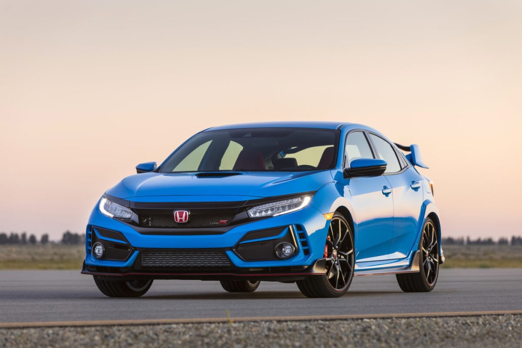 2020 Honda Civic Type R front view in Boost Blue