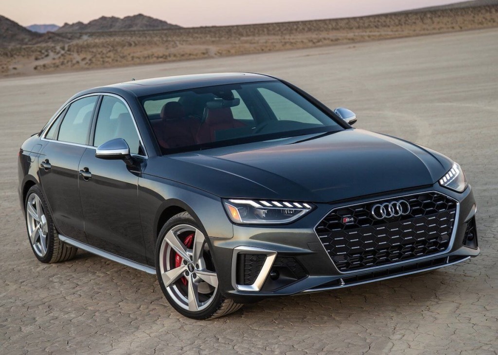 A front view of the 2020 Audi S4 in the desert.