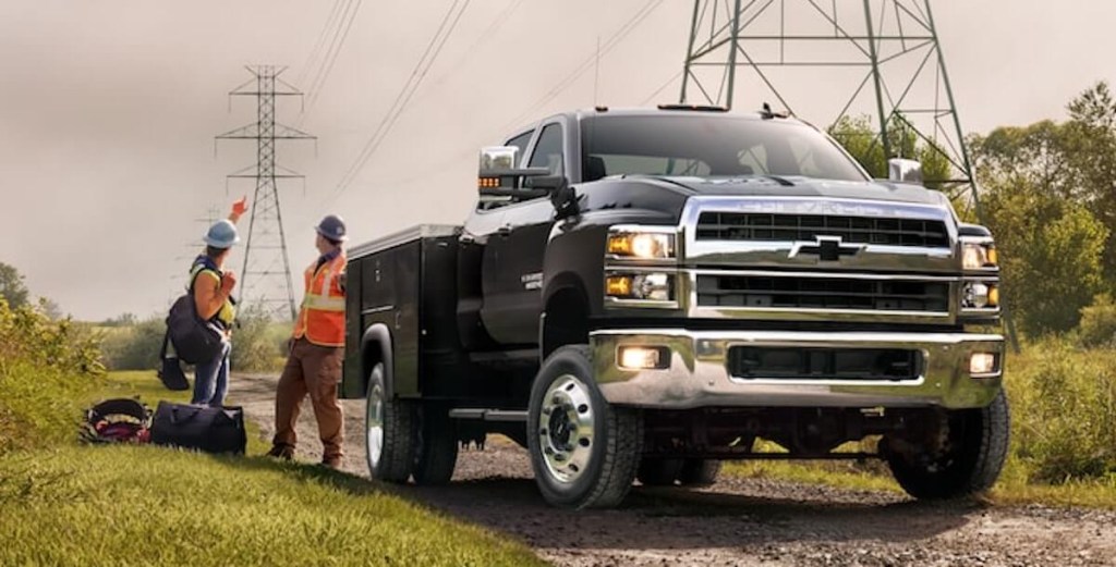 Black 2022 Chevrolet Silverado HD 5500 with utility box