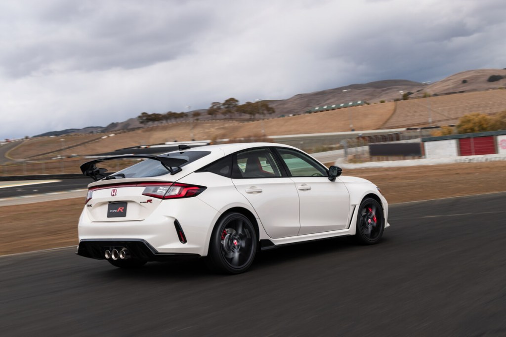 A rear view of the 2023 Honda Civic Type R at Sonoma Raceway