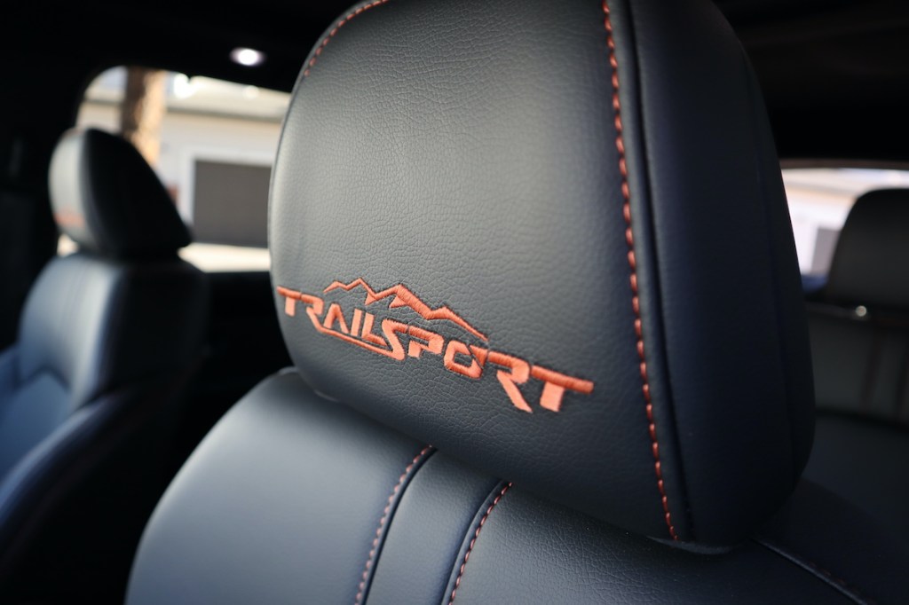 The orange TrailSport lettering on the front headrests.