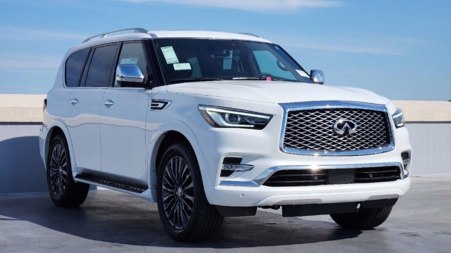 2023 Infiniti QX80 Sensory Parked on Top of a Parking Deck - Will the 2025 Infiniti QX80 Luxury SUV continue to be a full-size model