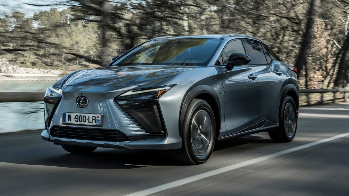 2023 Lexus RZ 450e Driving on a Country Road - The Steering Yoke is an option for this SUV