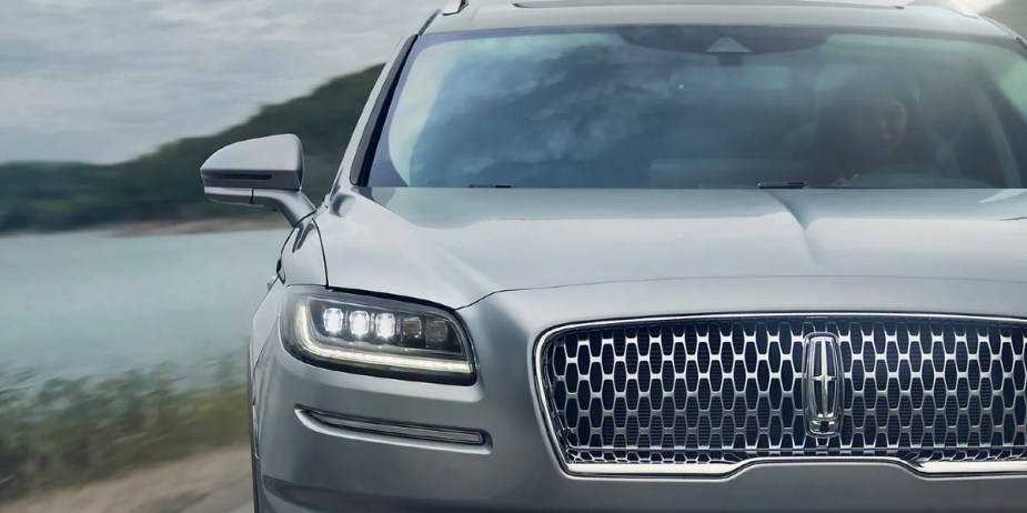 The front of a gray 2023 Lincoln Nautilus midsize luxury SUV.