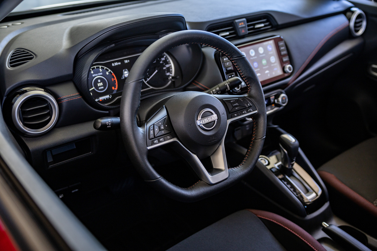 The steering wheel of the new 2023 Nissan Versa