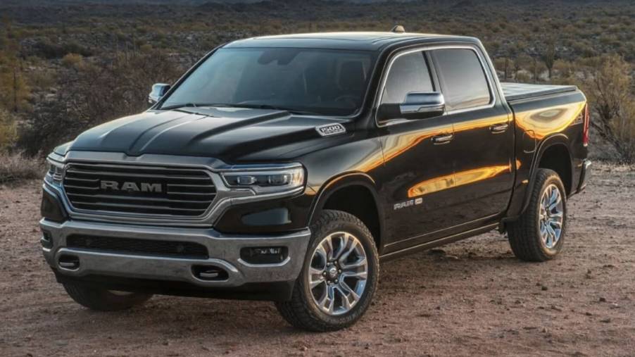 The 2023 Ram 1500 parked in the dirt