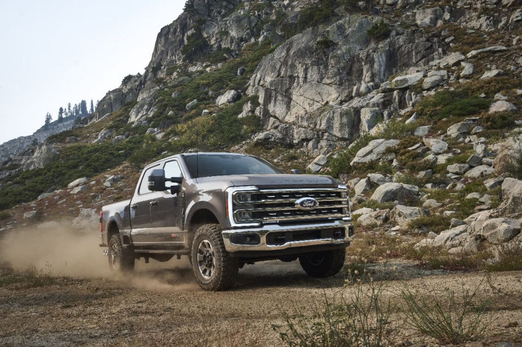 Ford's heavy-duty truck, the 2023 Ford F-250 Super Duty is driving off-road.
