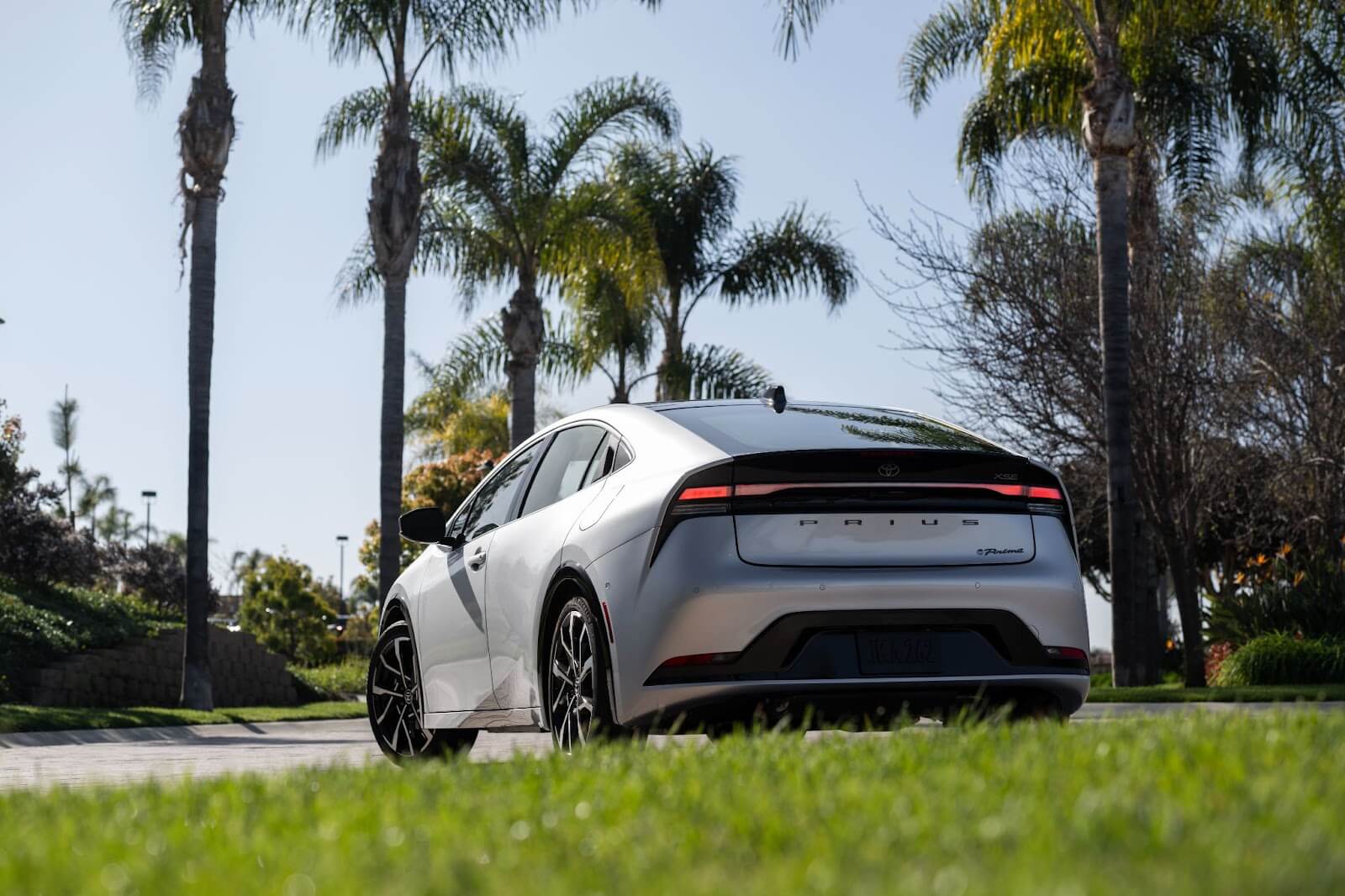 Rear shot of the Toyota Prius Prime XSE, which is the best value version of the plug-in hybrid