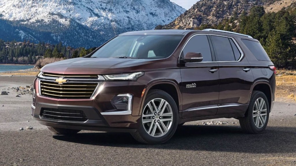 2023 Chevy Traverse Parked with a Mountain Background