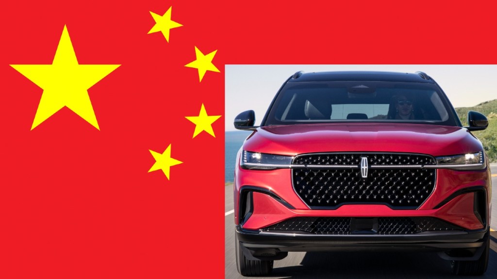 2024 Lincoln Nautilus and Chinese flag for Consumer Reports most reliable American car brand made in China and slave labor 