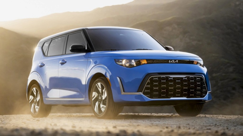 Affordable 2023 Kia Soul, one of only two new SUVs that costs $19K, parked on a gravel road