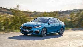 BMW 2 Series Gran Coupe in blue; the cheapest sedan from BMW