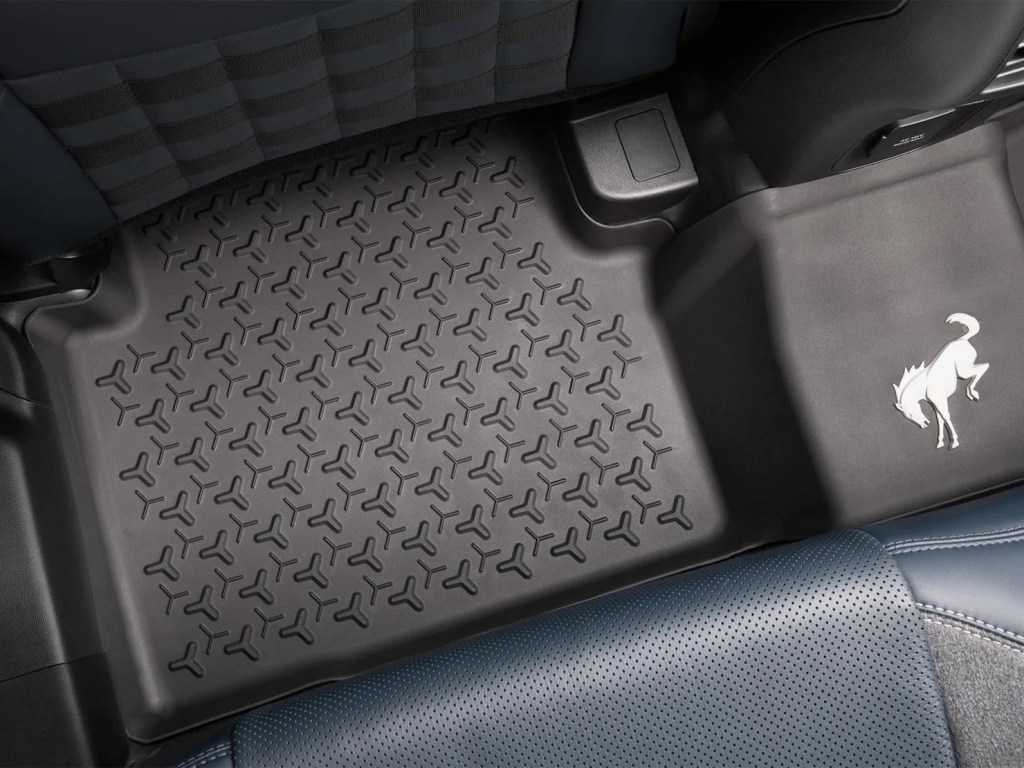 Rubber floor mats in the second row of a Ford Bronco Sport.