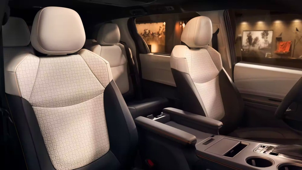 Brown interior of 2023 Toyota Sienna, most reliable minivan, not Honda Odyssey or Kia Carnival, says J.D. Power