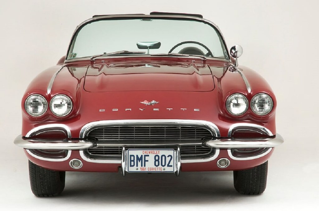 A classic C1 Corvette with a numbers matching VIN sequence shows off its front-end styling. 