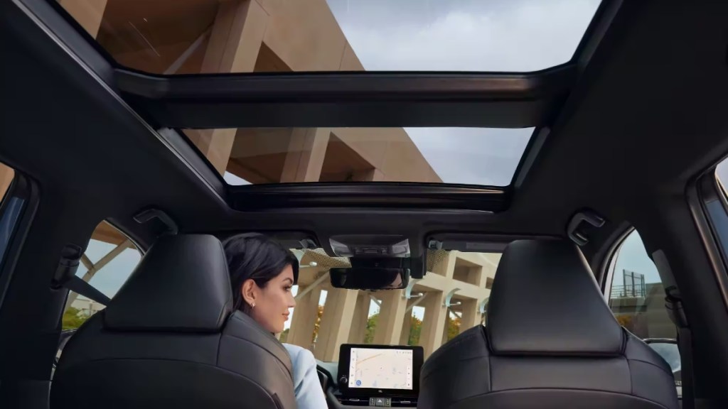 Cabin in 2021 Toyota RAV4, highlighting class action lawsuit for panoramic sunroof that explodes and rains glass 