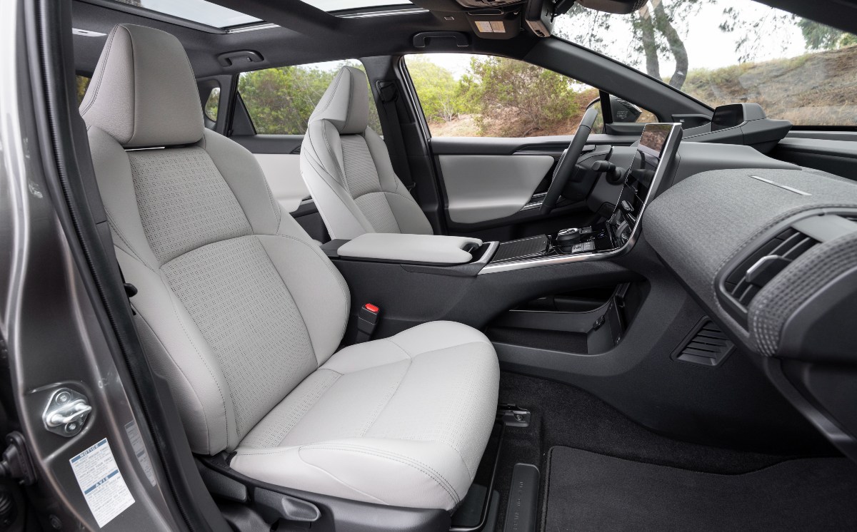 Cabin in new 2023 Toyota bZ4X electric SUV, one of the most eco-friendly cars