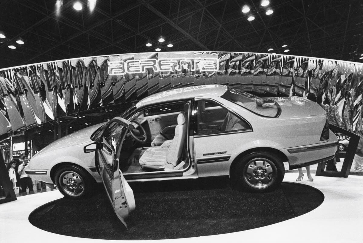 A Chevy Beretta on display at the 1987 New York International Auto Show at the Jacob Javits Convention Center