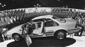 A Chevy Beretta on display at the 1987 New York International Auto Show at the Jacob Javits Convention Center